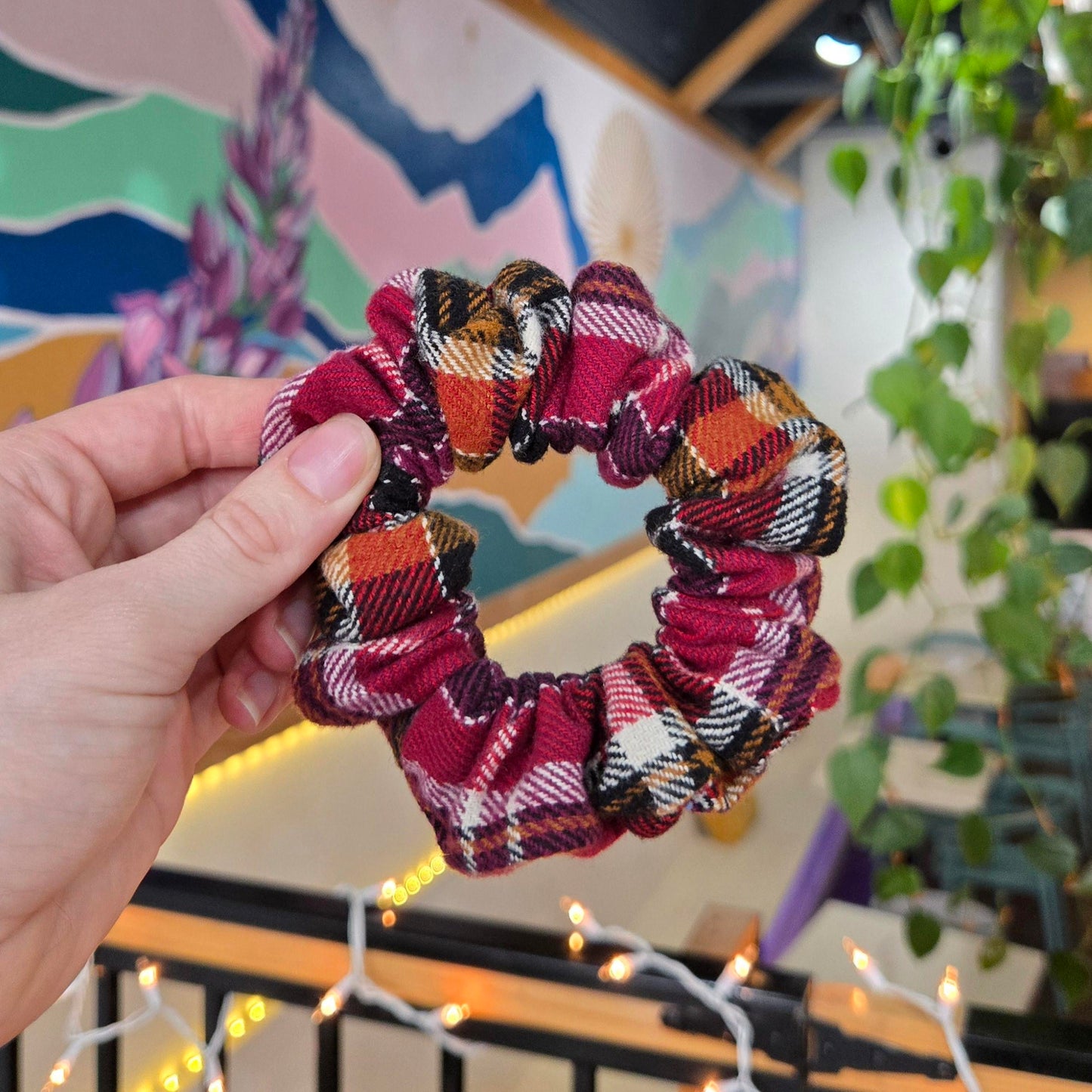 Purple Plaid Flannel Scrunchie