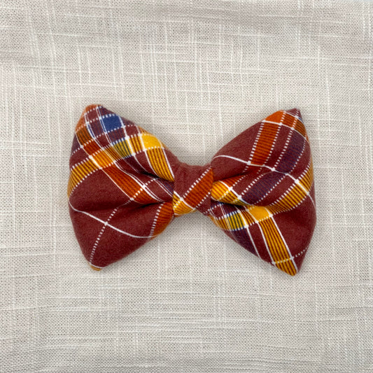 Maroon Plaid Flannel Bow Tie