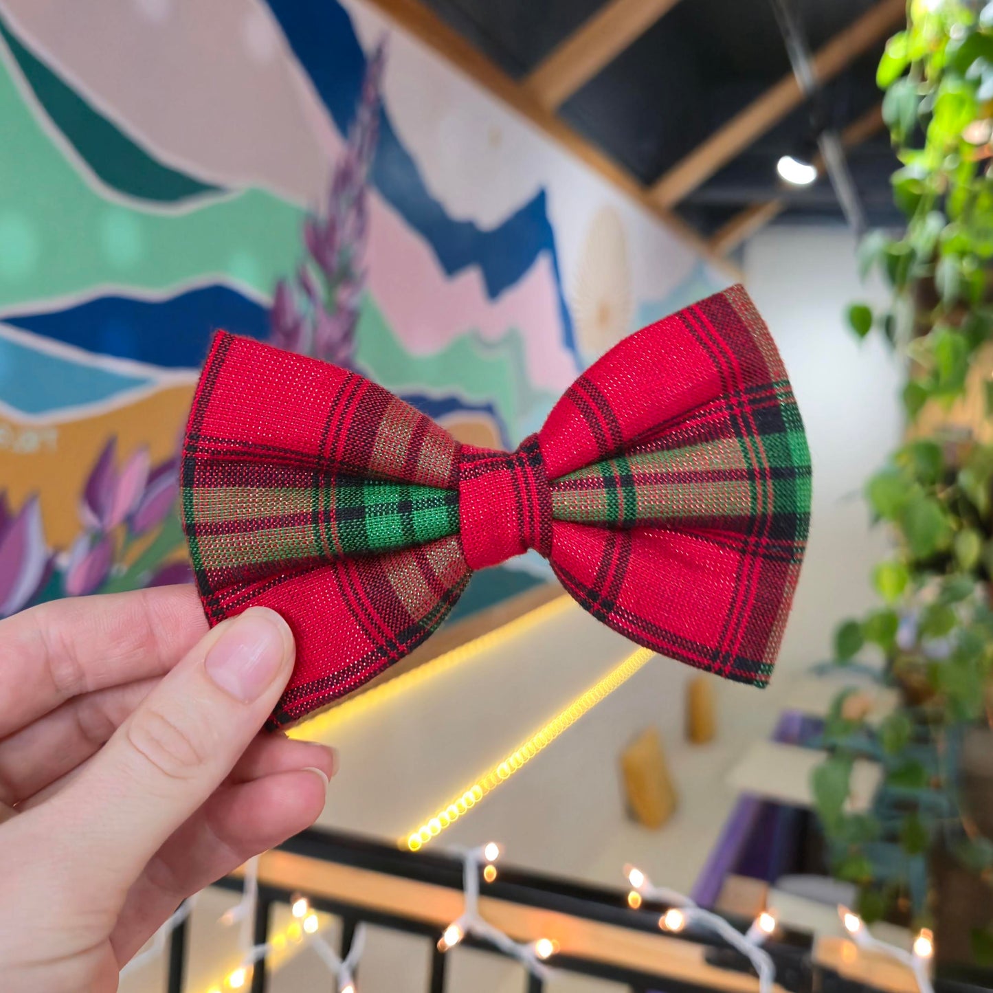 Shiny Christmas Plaid Bow Tie