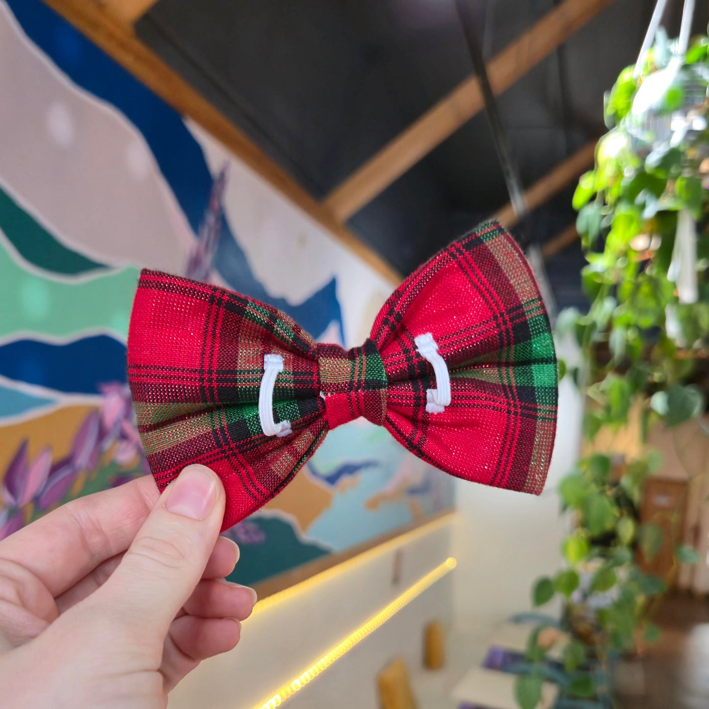 Shiny Christmas Plaid Bow Tie