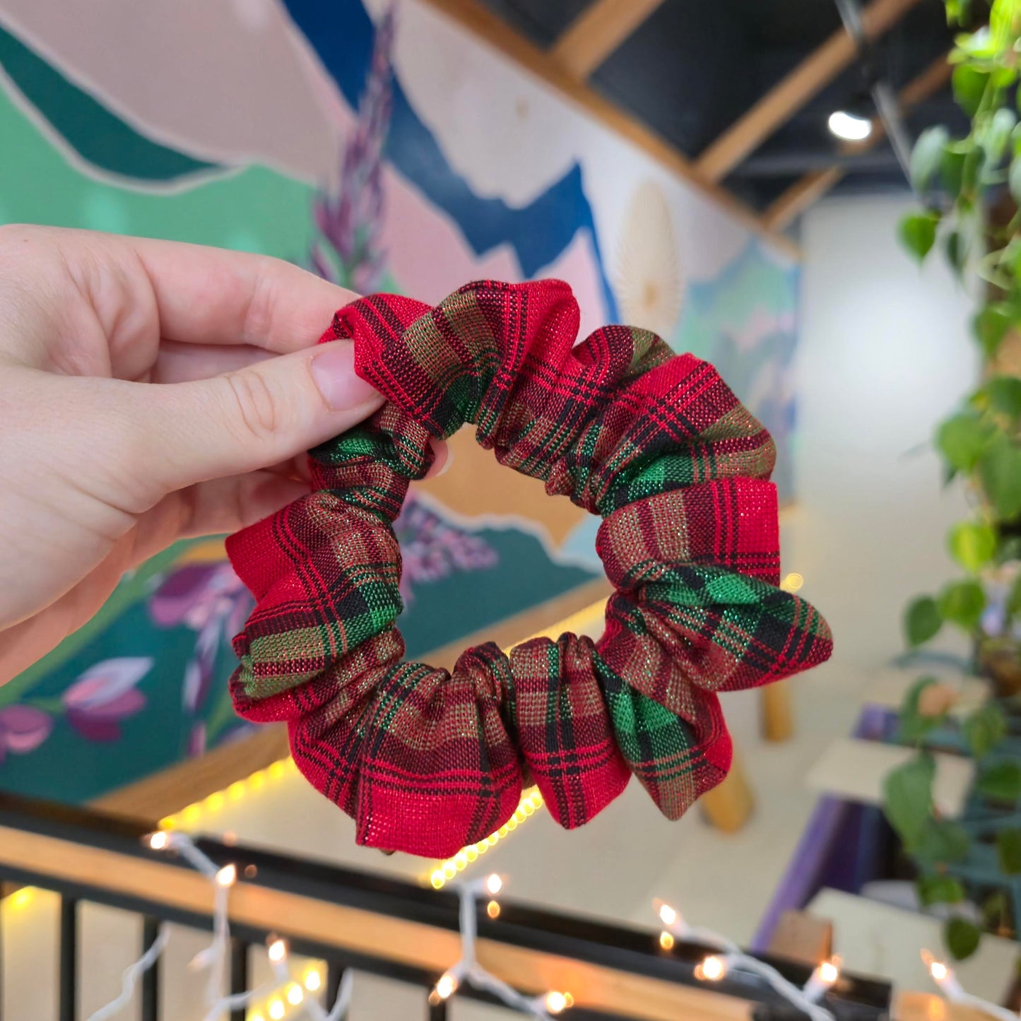 Shiny Christmas Plaid Scrunchie