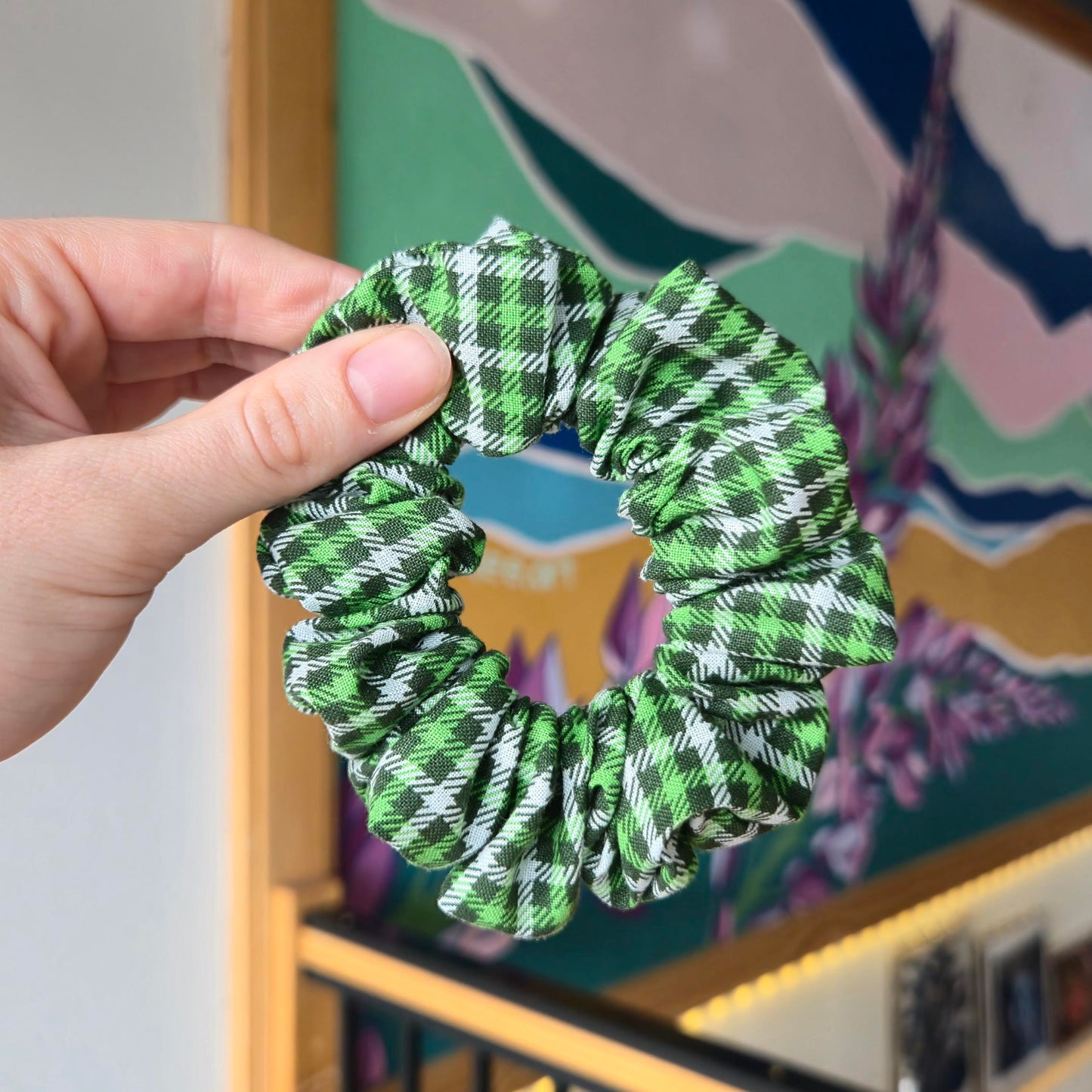 Green Gingham Scrunchie